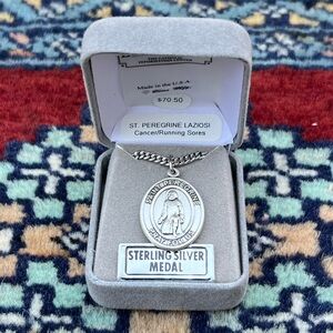 St. Peregrine Laziosi Sterling Silver Oval Religious Medal Necklace 24” Chain